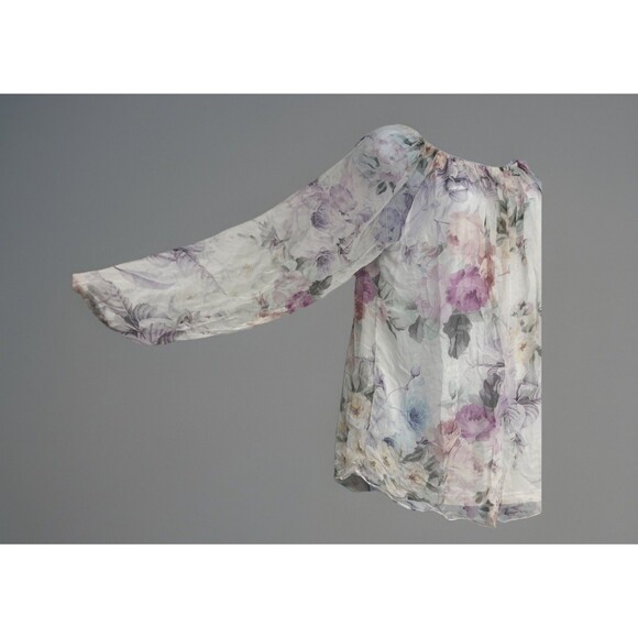 Viola Borghi Blouse White Floral Lined Silk Flowy Fairy Romantic Womens Medium - Picture 3 of 14